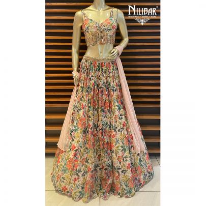 Multicolored Organza Lehenga
