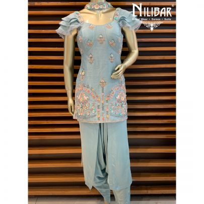 Powder Blue Silk Dhoti Suit
