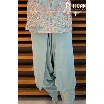 Powder Blue Silk Dhoti Suit