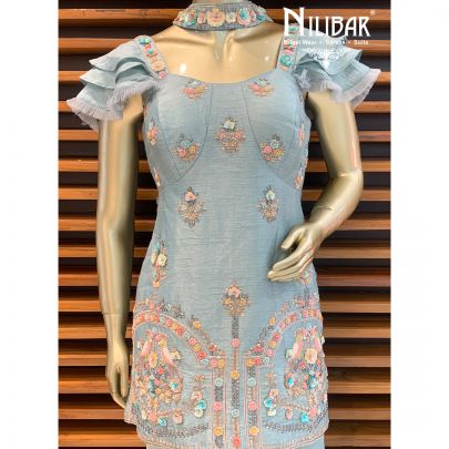Powder Blue Silk Dhoti Suit