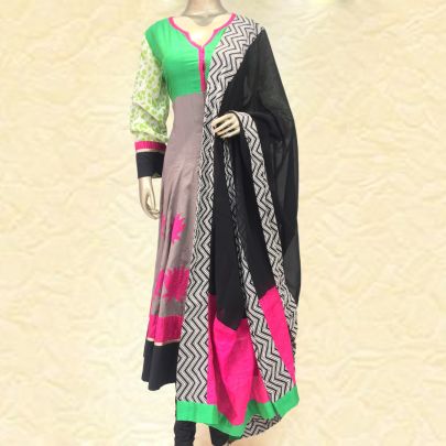 Grey Green Anarkali Suit