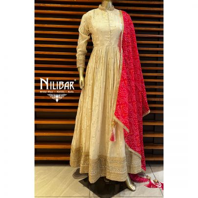 Cream Silk Anarkali Suit