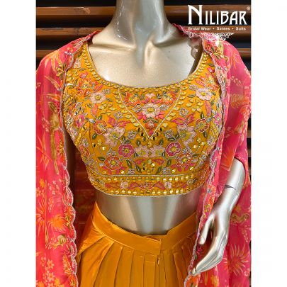 Mustard Yellow and Pink Georgette Dhoti Suit
