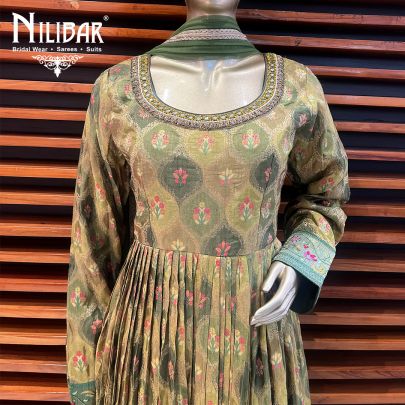 Olive Green Silk Anarkali Suit