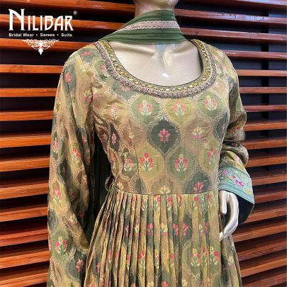 Olive Green Silk Anarkali Suit