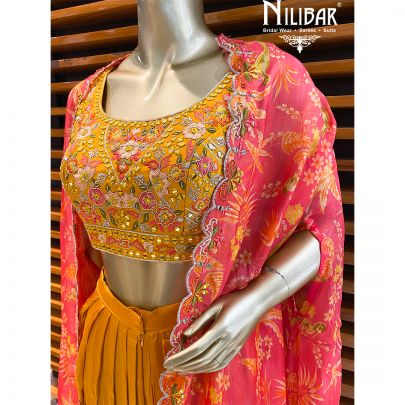 Mustard Yellow and Pink Georgette Dhoti Suit