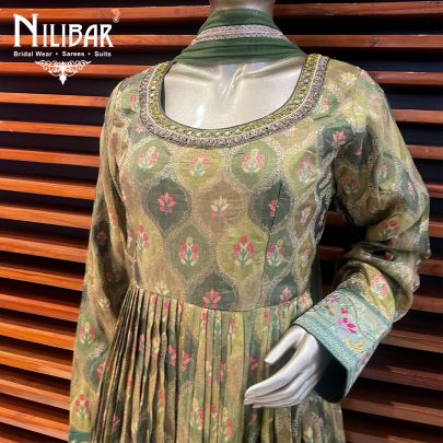 Olive Green Silk Anarkali Suit