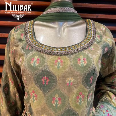 Olive Green Silk Anarkali Suit