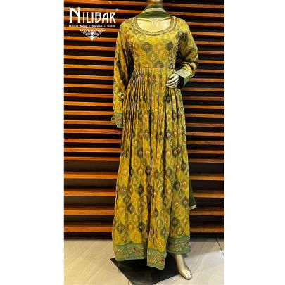 Olive Green Silk Anarkali Suit