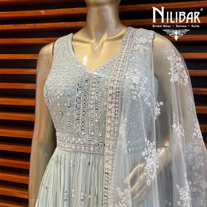 Ice Blue Chinon Anarkali Suit