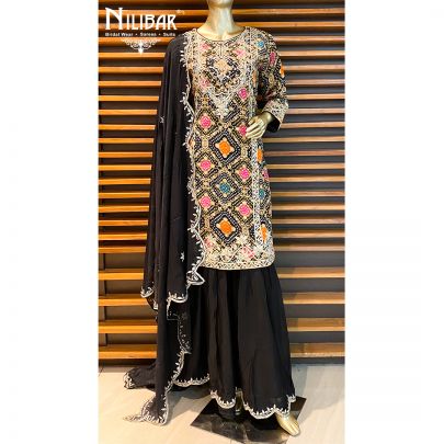 Black Crepe Sharar Suit