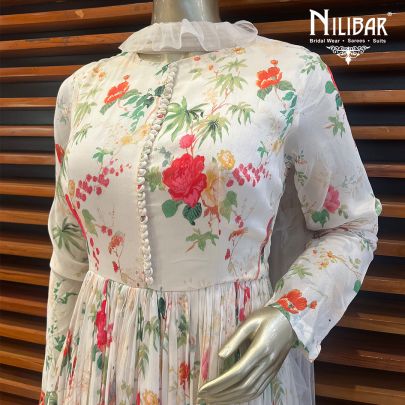 White Chinon Anarkali Suit