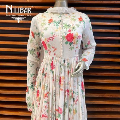 White Chinon Anarkali Suit