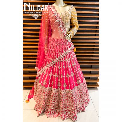 Yellow and Magenta Silk Bridal Lehenga