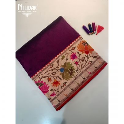 Wine Silk Banarasi Saree