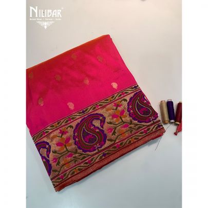 Fluorescent Pink Silk Banarasi Saree