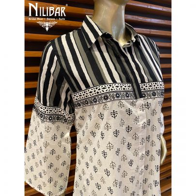 Black and White Cotton Palazzo Suit