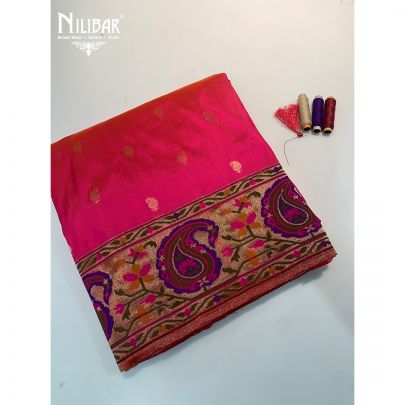 Fluorescent Pink Silk Banarasi Saree