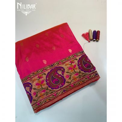 Fluorescent Pink Silk Banarasi Saree