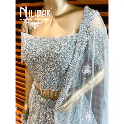 Ice Blue Net Bridal Lehenga