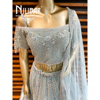 Ice Blue Net Bridal Lehenga