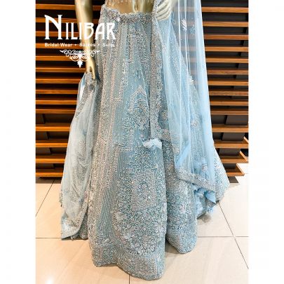 Ice Blue Net Bridal Lehenga