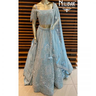 Ice Blue Net Bridal Lehenga