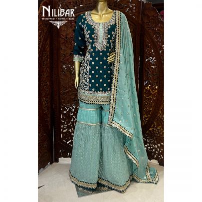 Bottle Green and mint Georgette Garara Suit