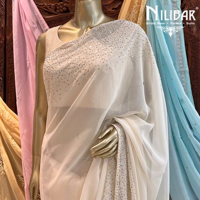 White Chinon Saree
