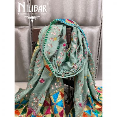 Sage Green Chinon Phulkari Dupatta