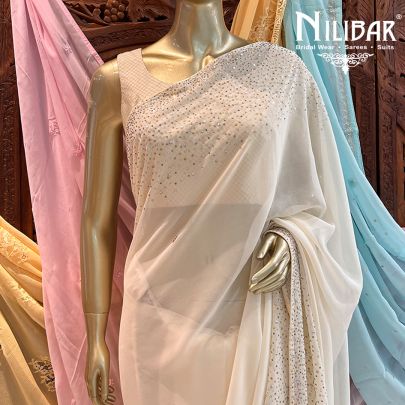 White Chinon Saree