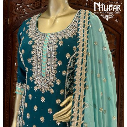 Bottle Green and mint Georgette Garara Suit