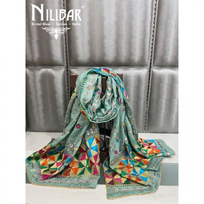 Sage Green Chinon Phulkari Dupatta