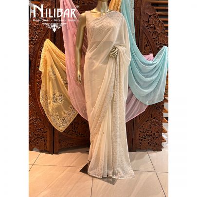 White Chinon Saree