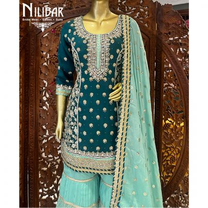 Bottle Green and mint Georgette Garara Suit