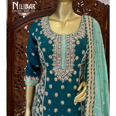 Bottle Green and mint Georgette Garara Suit