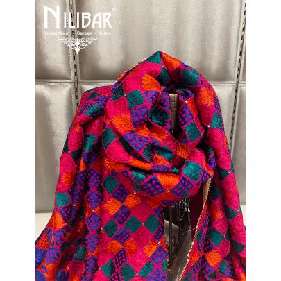 Magenta Crepe Phulkari Dupatta
