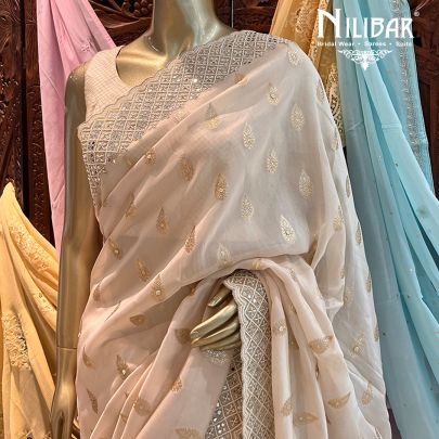 Off-White Georgette Saree