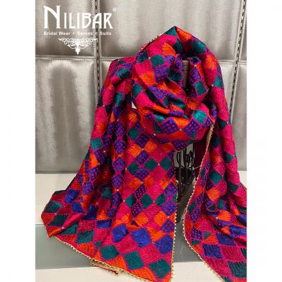 Magenta Crepe Phulkari Dupatta