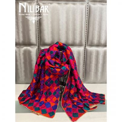 Magenta Crepe Phulkari Dupatta