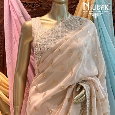 Off-White Georgette Saree