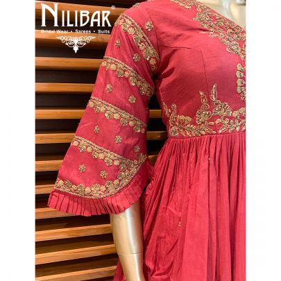 Fire Brick Red Silk Peplum Lehenga