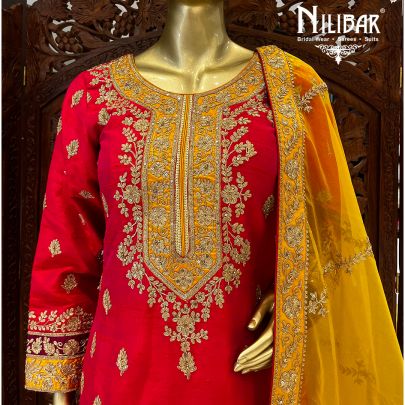 Red and Yellow Silk Salwar Suit