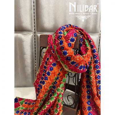 Multicolor Crepe Phulkari Dupatta