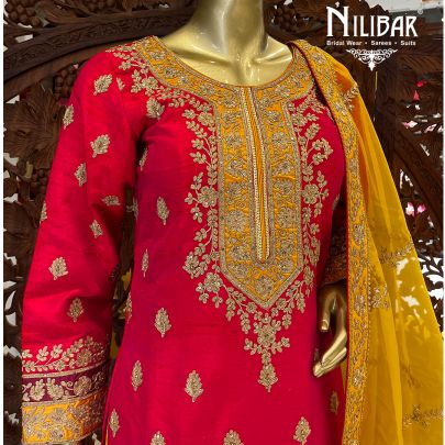 Red and Yellow Silk Salwar Suit