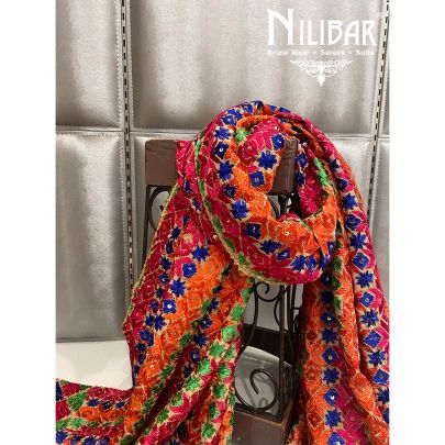Multicolor Crepe Phulkari Dupatta