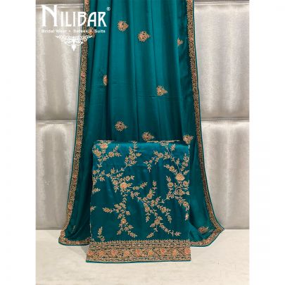 Bottle Green Satin Unstitched Suit