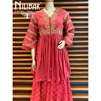 Fire Brick Red Silk Peplum Lehenga