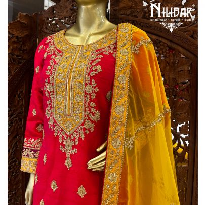 Red and Yellow Silk Salwar Suit