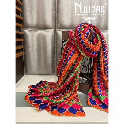 Multicolor Crepe Phulkari Dupatta